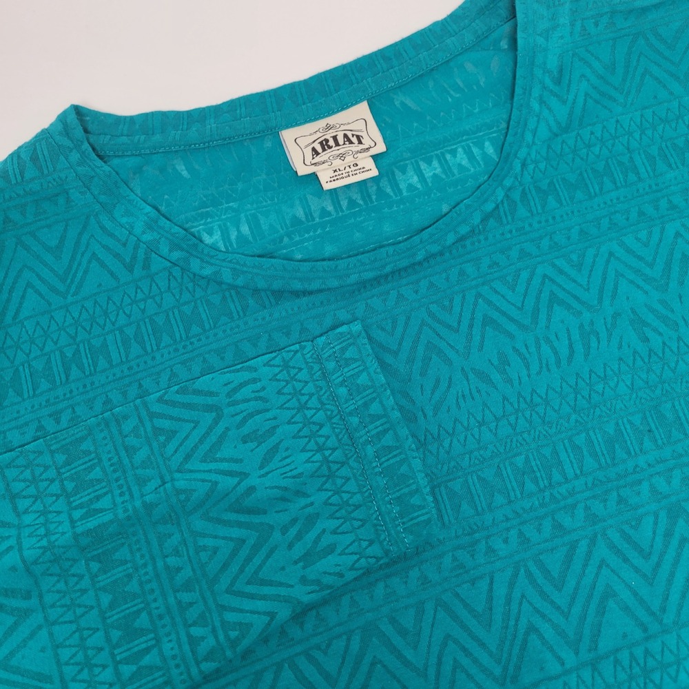 Ariat Top Womens XL Teal Excellent Burnout Geometric Long Sleeve 10014596